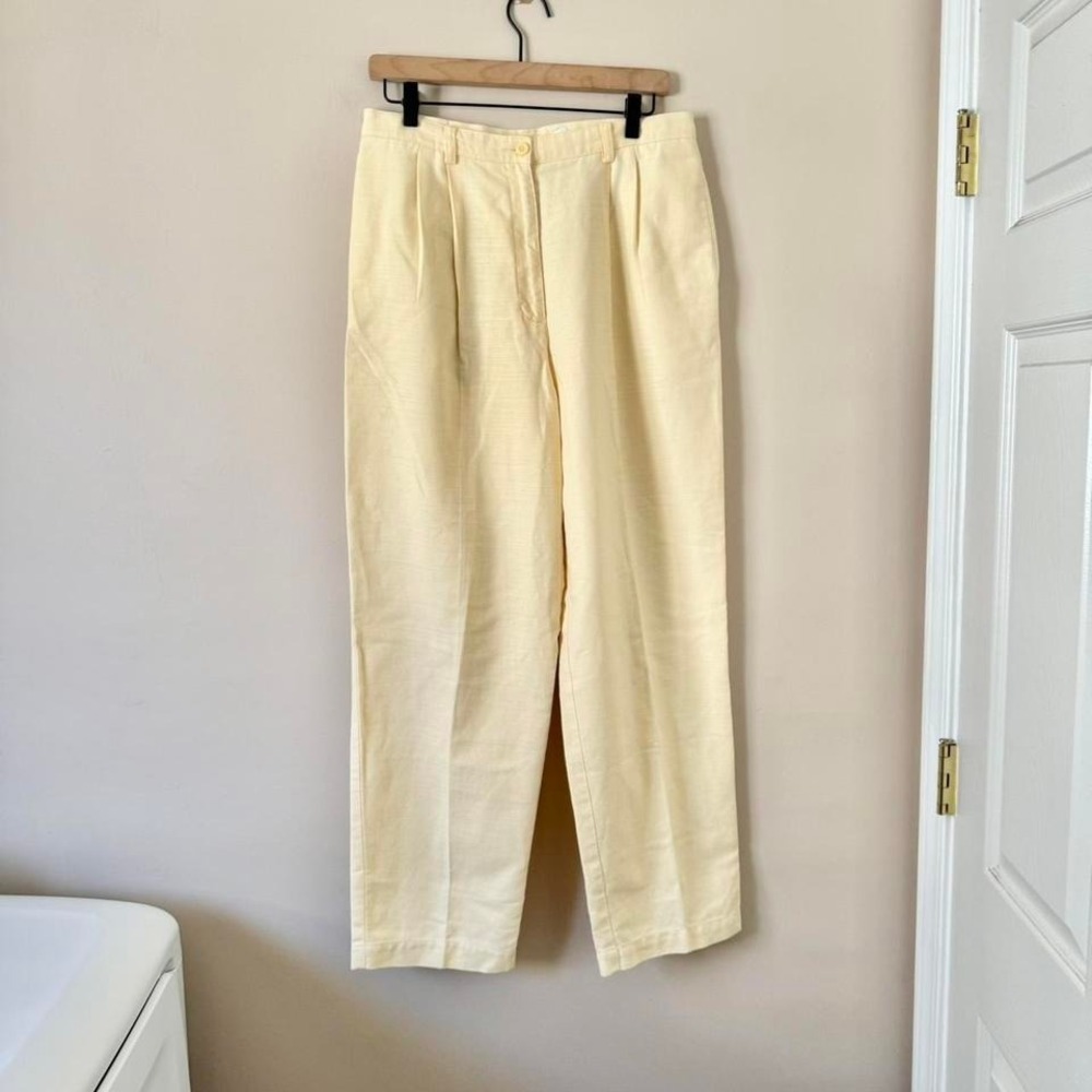 90s Butter Yellow 100% Linen Pant Liz Claiborne 14 petite